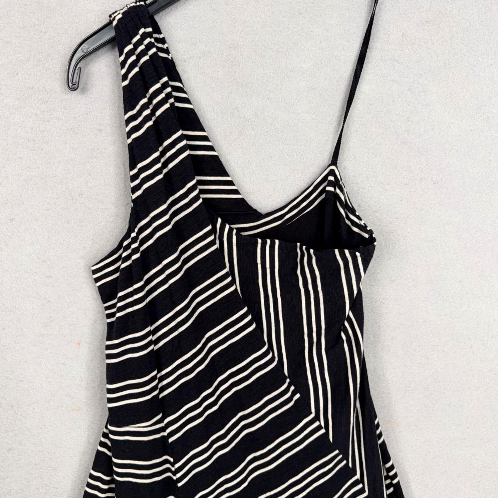 Vintage Maeve Dress Womens Small Black White Stripe One Shoulder A Line Sleeveless Jersey Knit Casual Party/Cocktail Size S / US 4 / IT 40 - 3 Thumbnail