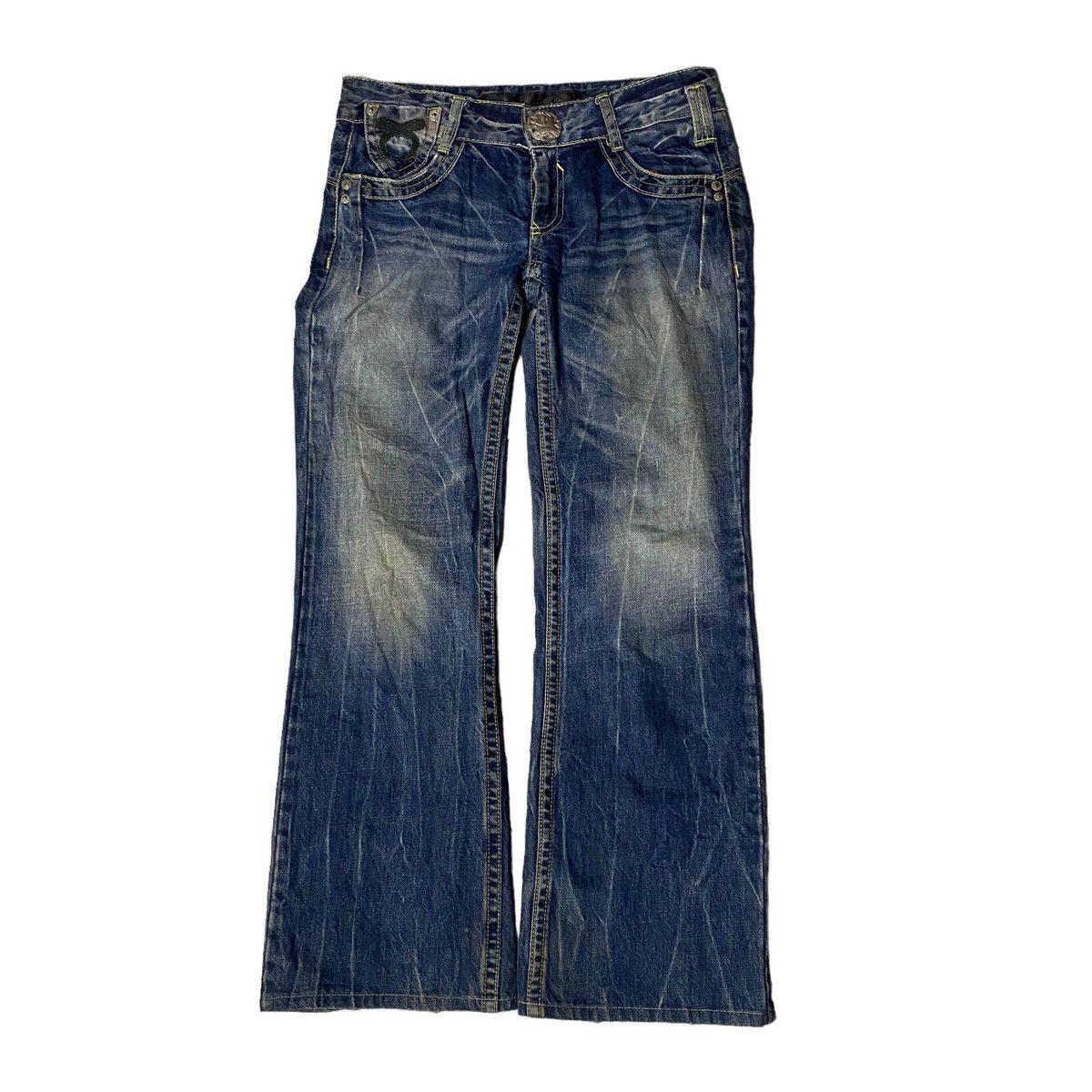 If Six Was Nine × Japanese Brand × Le Grande Bleu (L.G.B.) Lolita Red Pepper Flared Seawash Patched Jeans Size US 28 / EU 44 - 3 Thumbnail