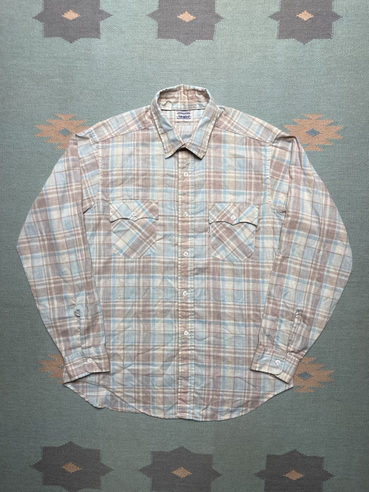Levi's × Vintage Vintage 70s button shirt Levis white tab plaid lightweight L Size US L / EU 52-54 / 3 - 1 Thumbnail