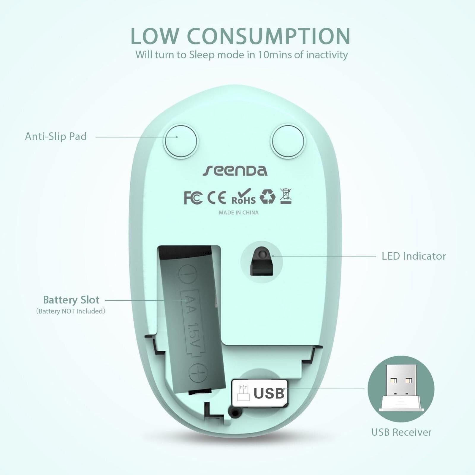 Designer Wireless Mouse 2.4G/Noiseless Mouse USB Receiver MINT GREEN Size ONE SIZE - 4 Thumbnail