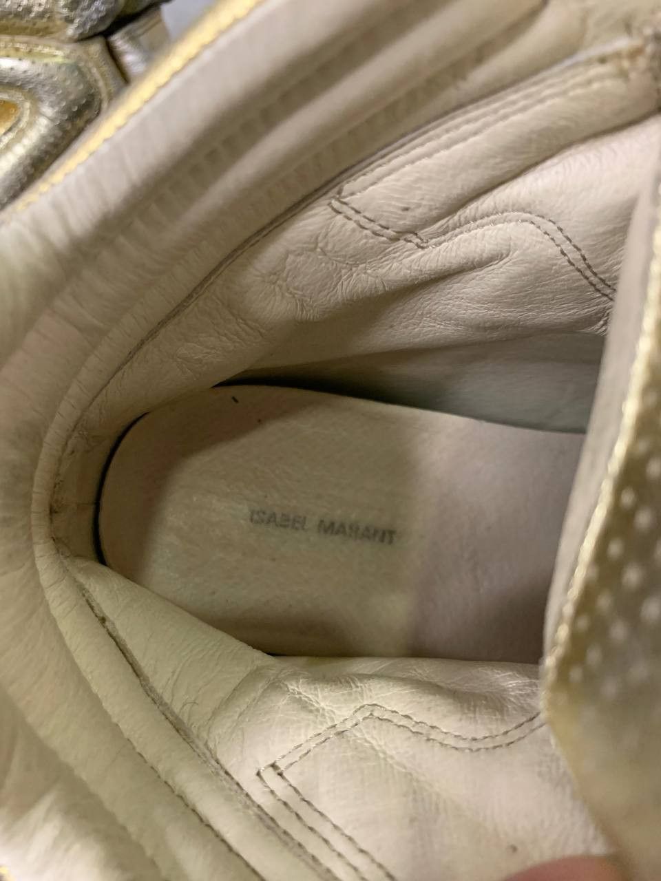 Isabel Marant Etoile Isabel Marant Metallic Gold Leather Bekett Wedge Sneakers Size US 8 / IT 38 - 10 Thumbnail