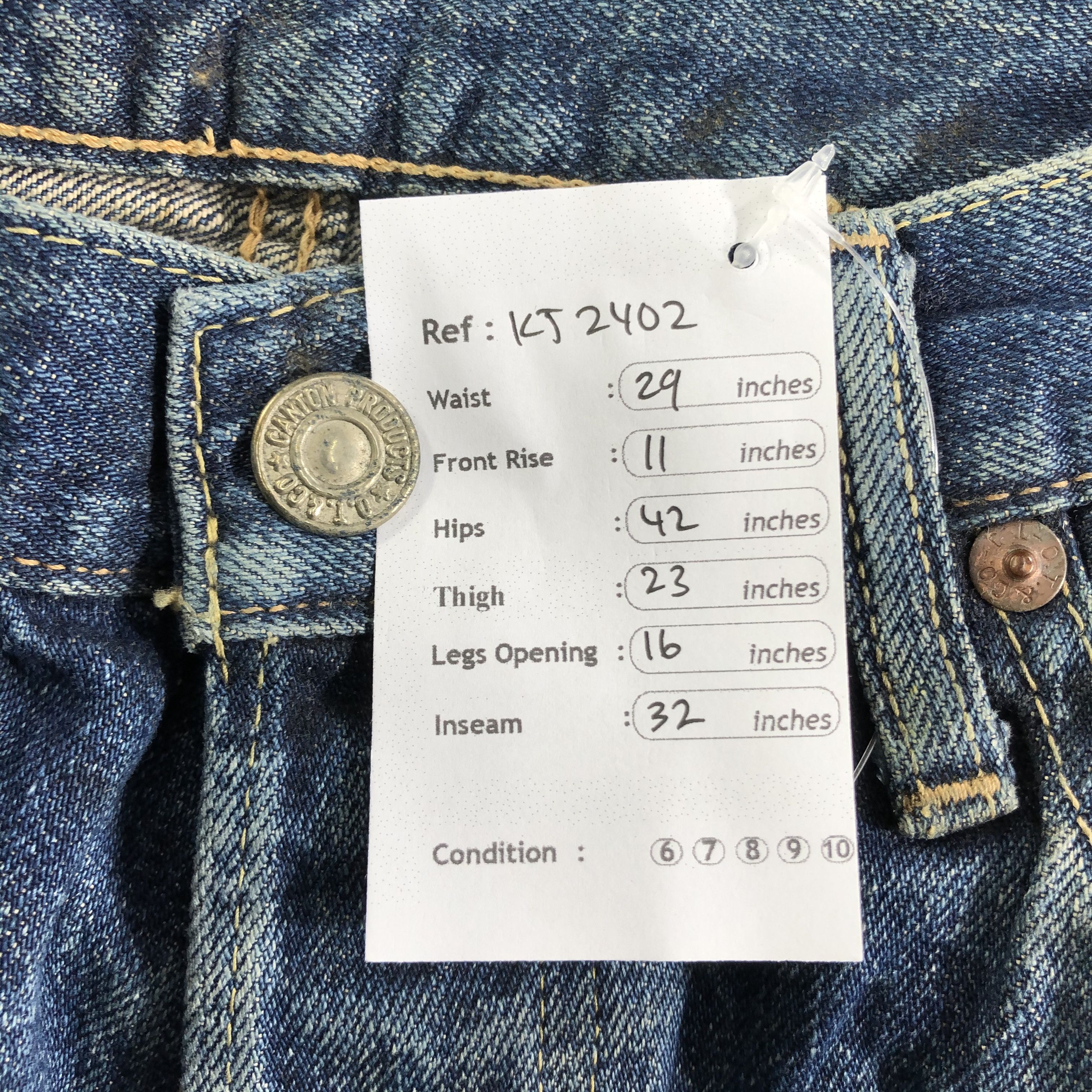 Japanese Brand Vintage Canton Selvedge Jeans Distress Dirty Blue KJ2402 Size US 29 - 11 Thumbnail