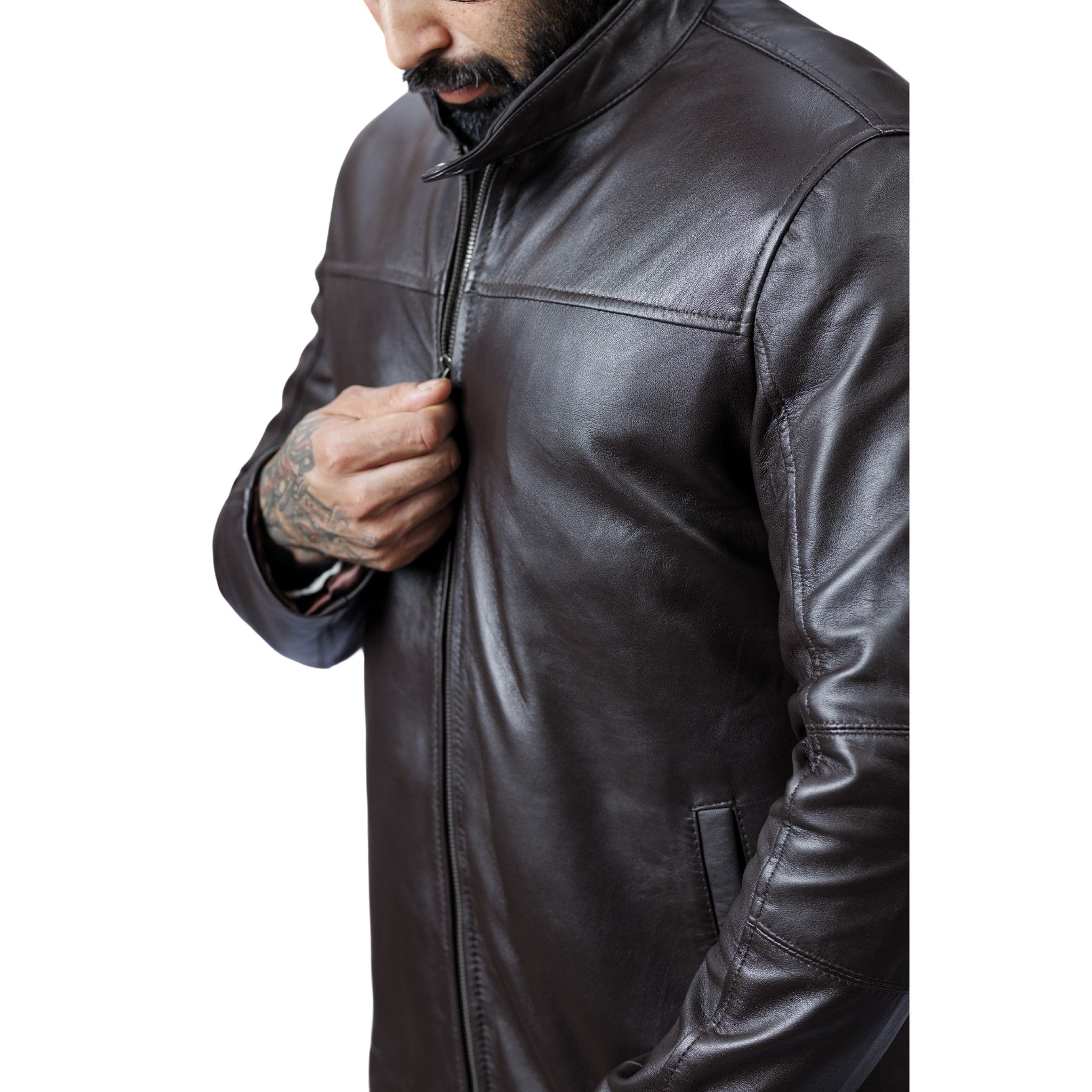 Handmade Handmade Genuine Sheepskin Cafe Racer - Brown - Medium Size US L / EU 52-54 / 3 - 4 Thumbnail