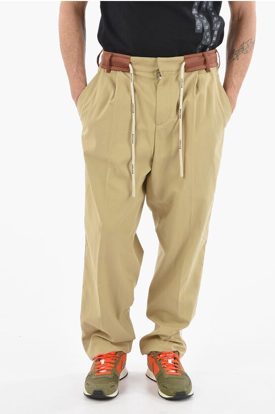 image of Palm Angels Og1Mm0524 Contrasting Cotton Pants In Beige, Men's (Size 36)