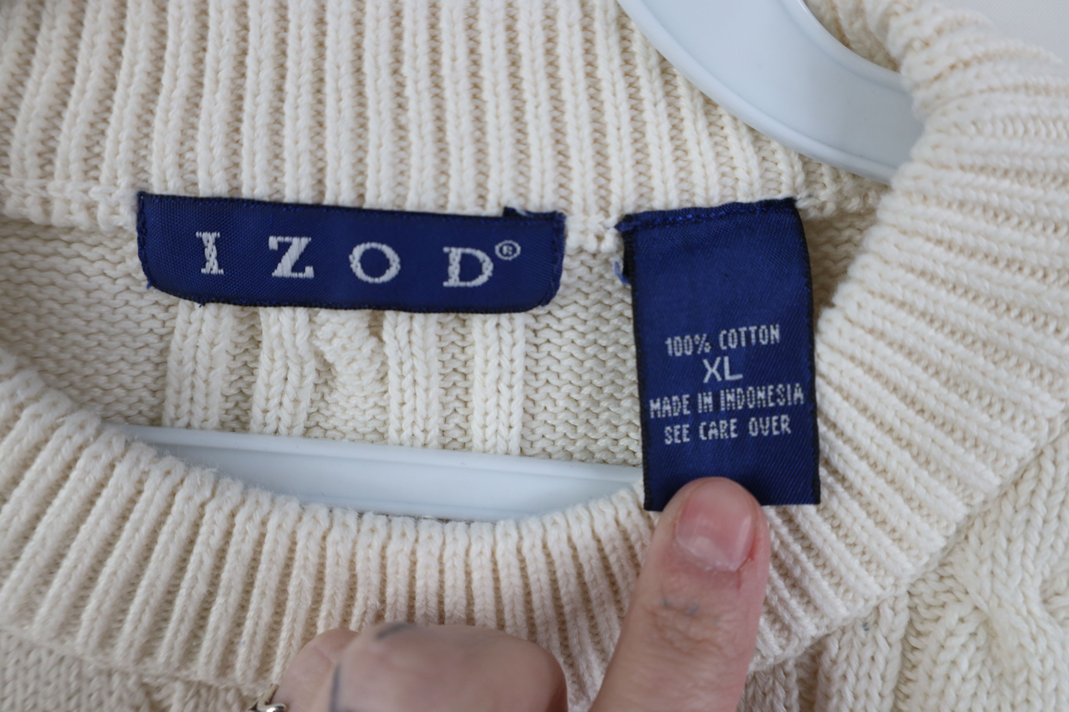 Izod Vintage 90s Izod Ribbed Cable Knit Crewneck Sweater Cream Size US XL / EU 56 / 4 - 7 Thumbnail