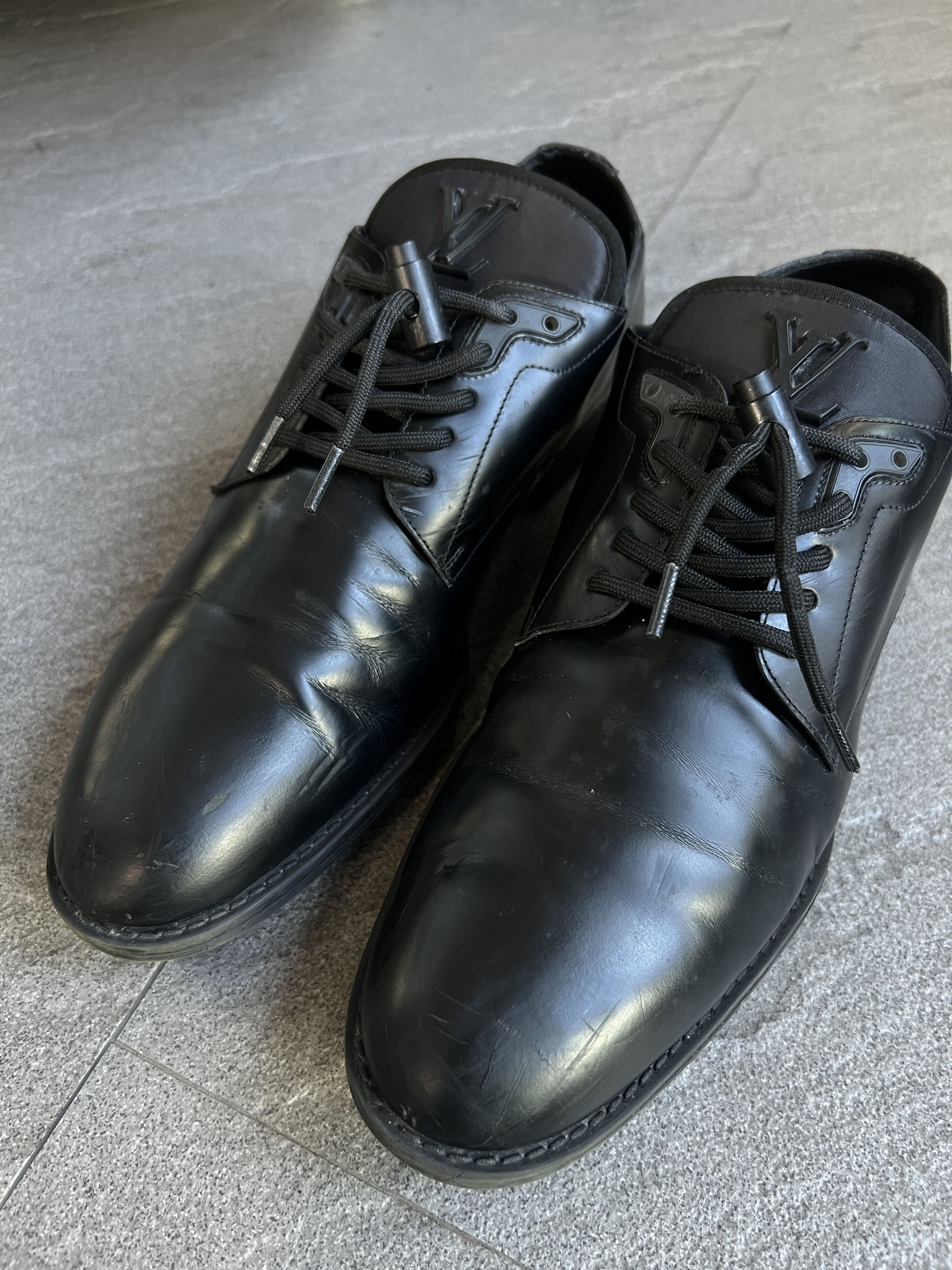 Louis Vuitton Louis Vuitton Black Leather Derby Shoes LV Logo 6.5 Size US 6.5 / EU 39-40 - 3 Thumbnail