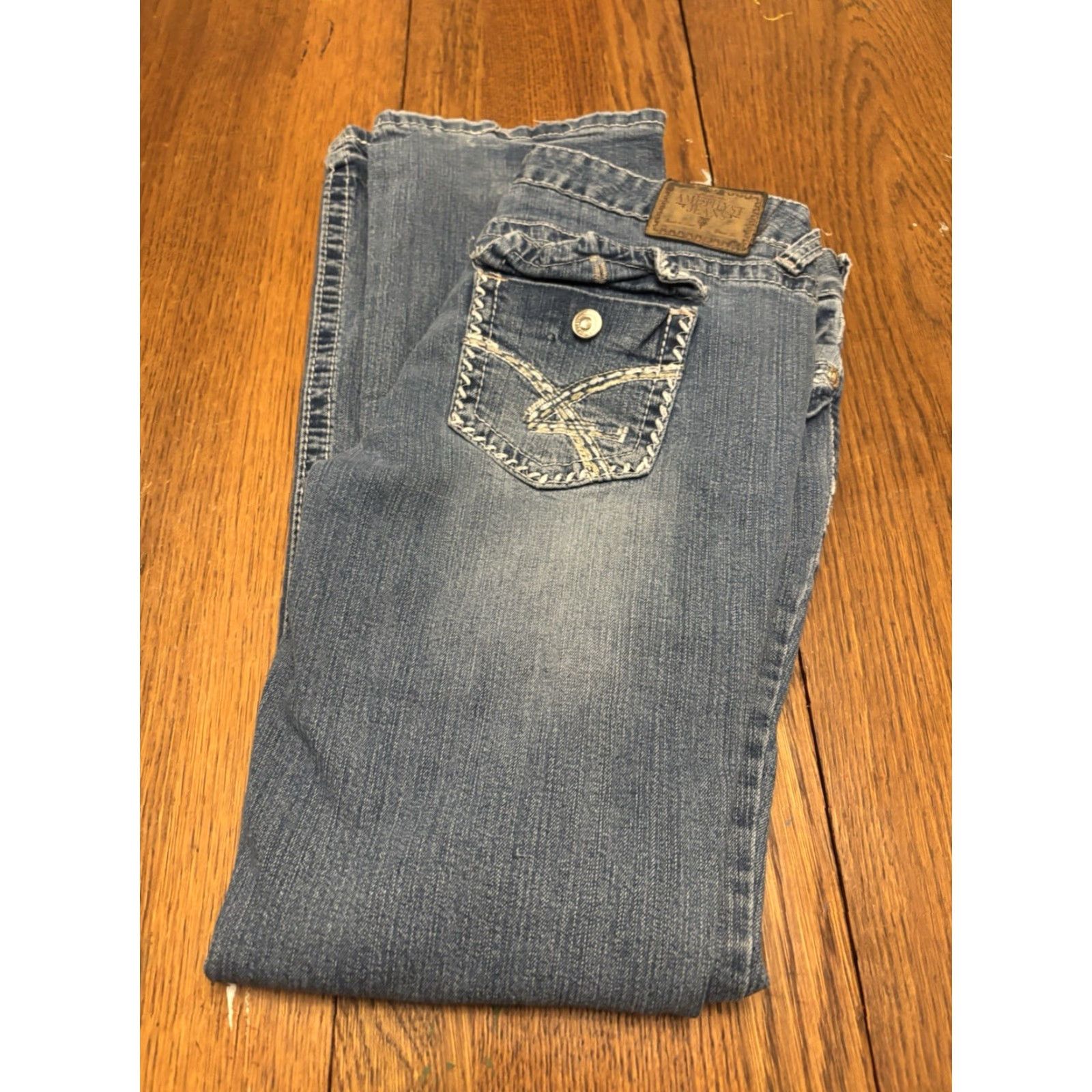 Denime Amethyst Jeans Women Size 13 Blue Denim Embroidered Pockets Comfort Regular 5-Pocket Design Baggy Wide-Leg Jeans Bohemian Hippie Style Womens Size 34" / US 12 / IT 48 - 4 Thumbnail