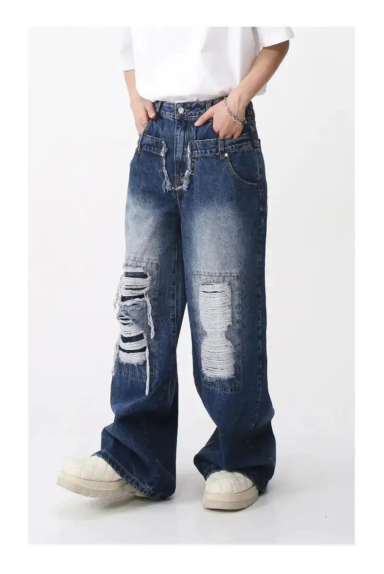 Japanese Brand Holey Baggy Retro Hip Hop Jeans Pants Y2k Casual Loose 90’s Size US 32 / EU 48 - 4 Thumbnail