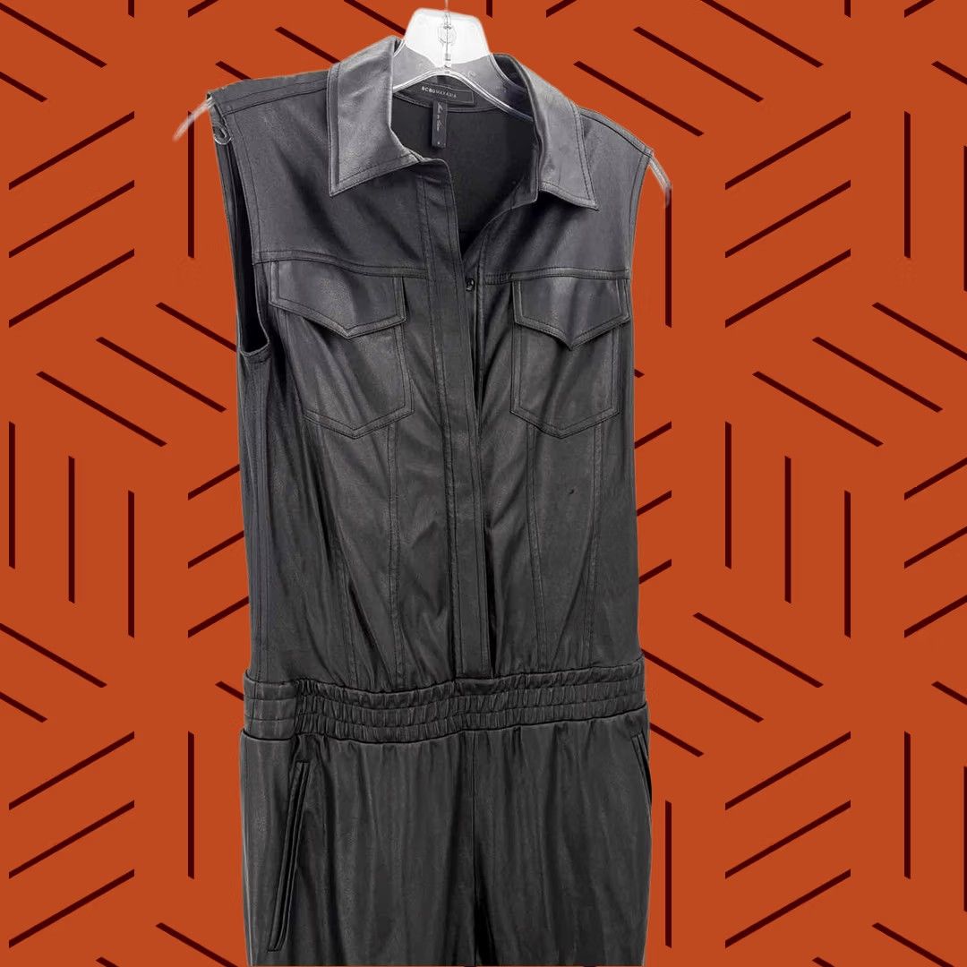 Vintage BCBG Black Size Small Faux Leather Sleeveless Jumpsuit Size 28" / US 6 / IT 42 - 1 Thumbnail