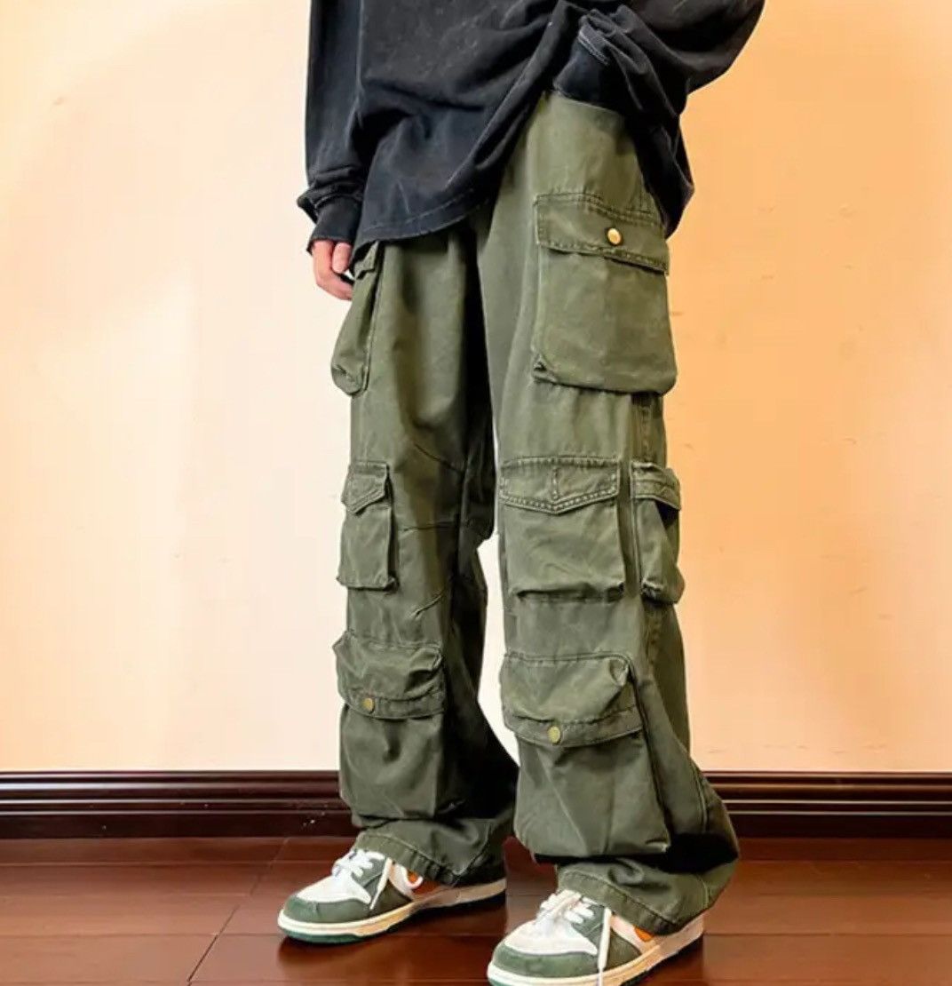 image of Green Color Casual Trousers Cargo Pant, Men's (Size 31)