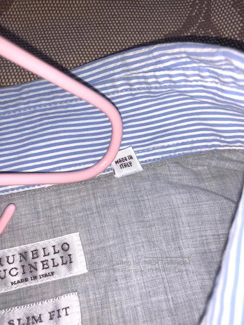 Brunello Cucinelli Brunello Cucinelli Blue Stripe Slim Shirt. Size US L / EU 52-54 / 3 - 4 Thumbnail