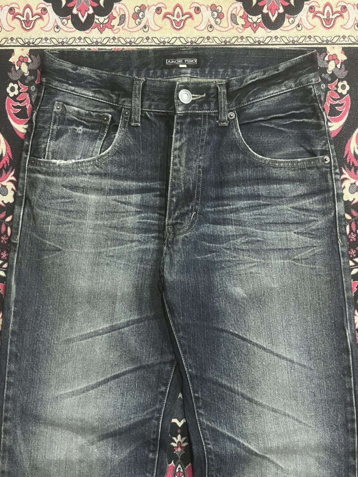 Undercover Vintage Japanese Brand Amore Puro Dark Whisker Frayed Jeans Size US 29 - 4 Thumbnail