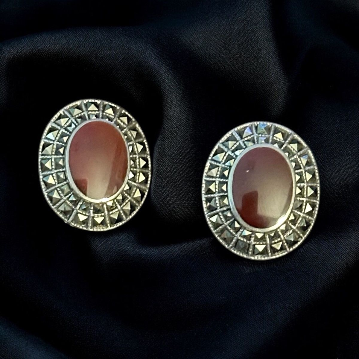 Vintage Vintage 925 silver oval Carnelian clip on earrings Size ONE SIZE - 1 Thumbnail