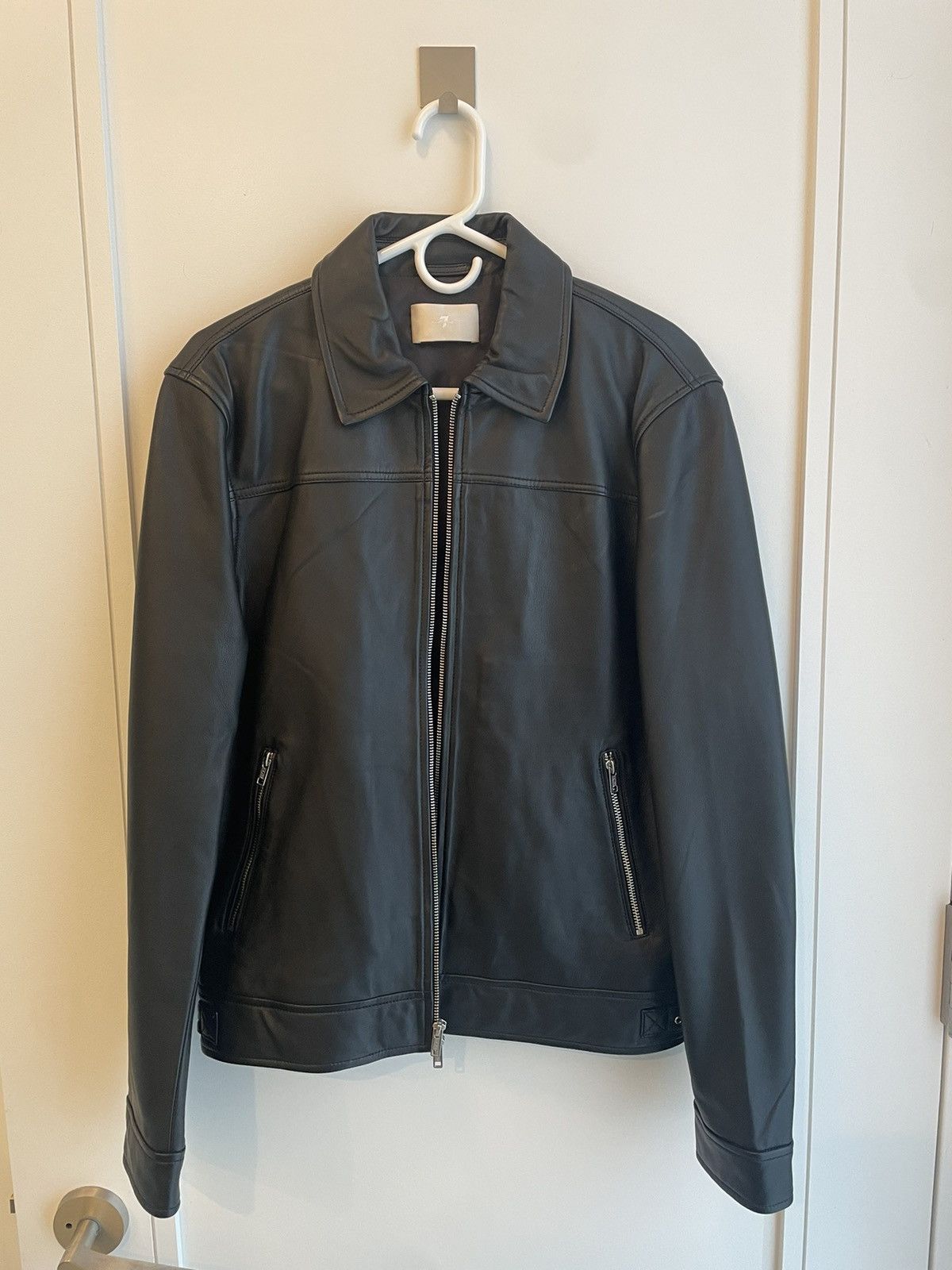 image of 7 For All Mankind Black Leather Jacket, Men's (Size Medium)
