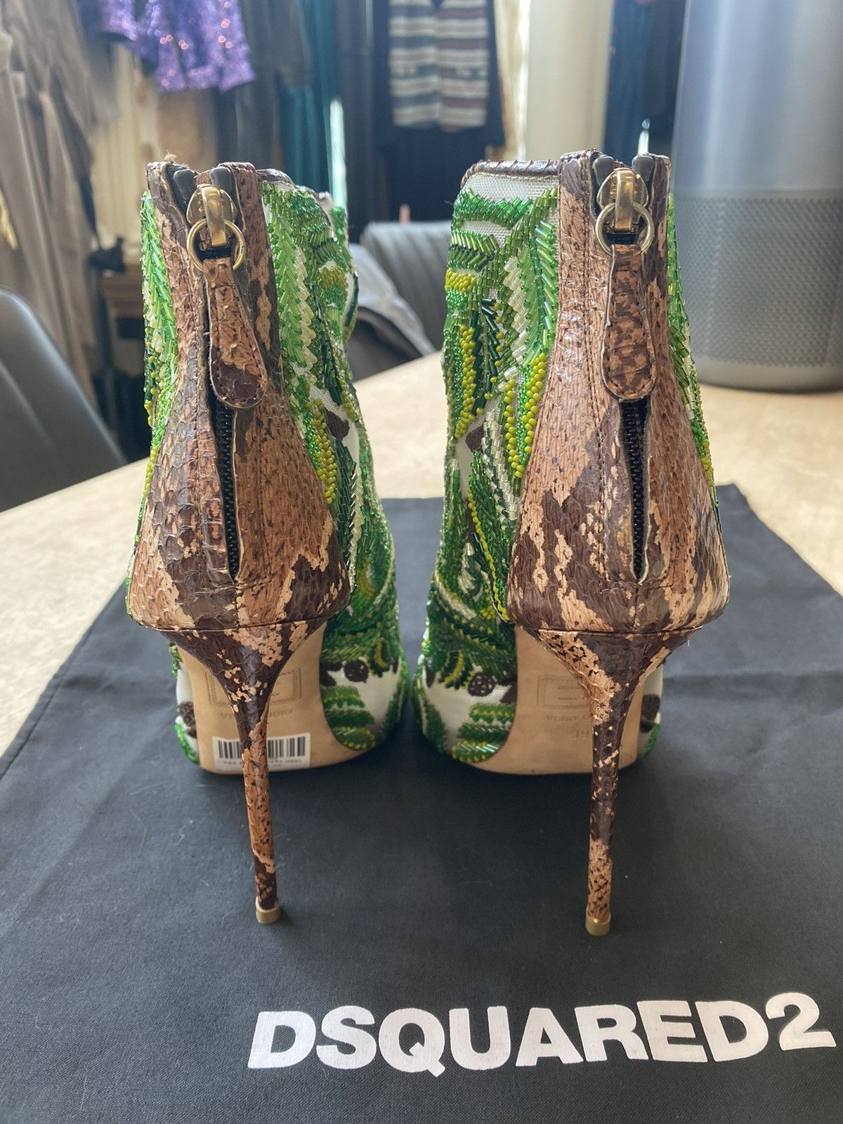 David Eden × Dsquared2 DSQUARED2 Emerald Embroidered Ankle Boots Heels Size US 9 / IT 39 - 6 Thumbnail