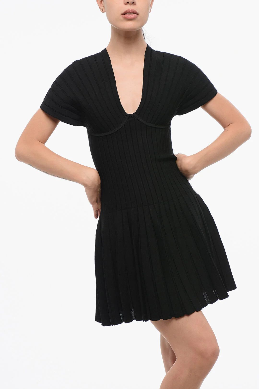 Balmain og1mm0326 Pleated Short-Sleeve Dress in Black Size S / US 4 / IT 40 - 4 Thumbnail