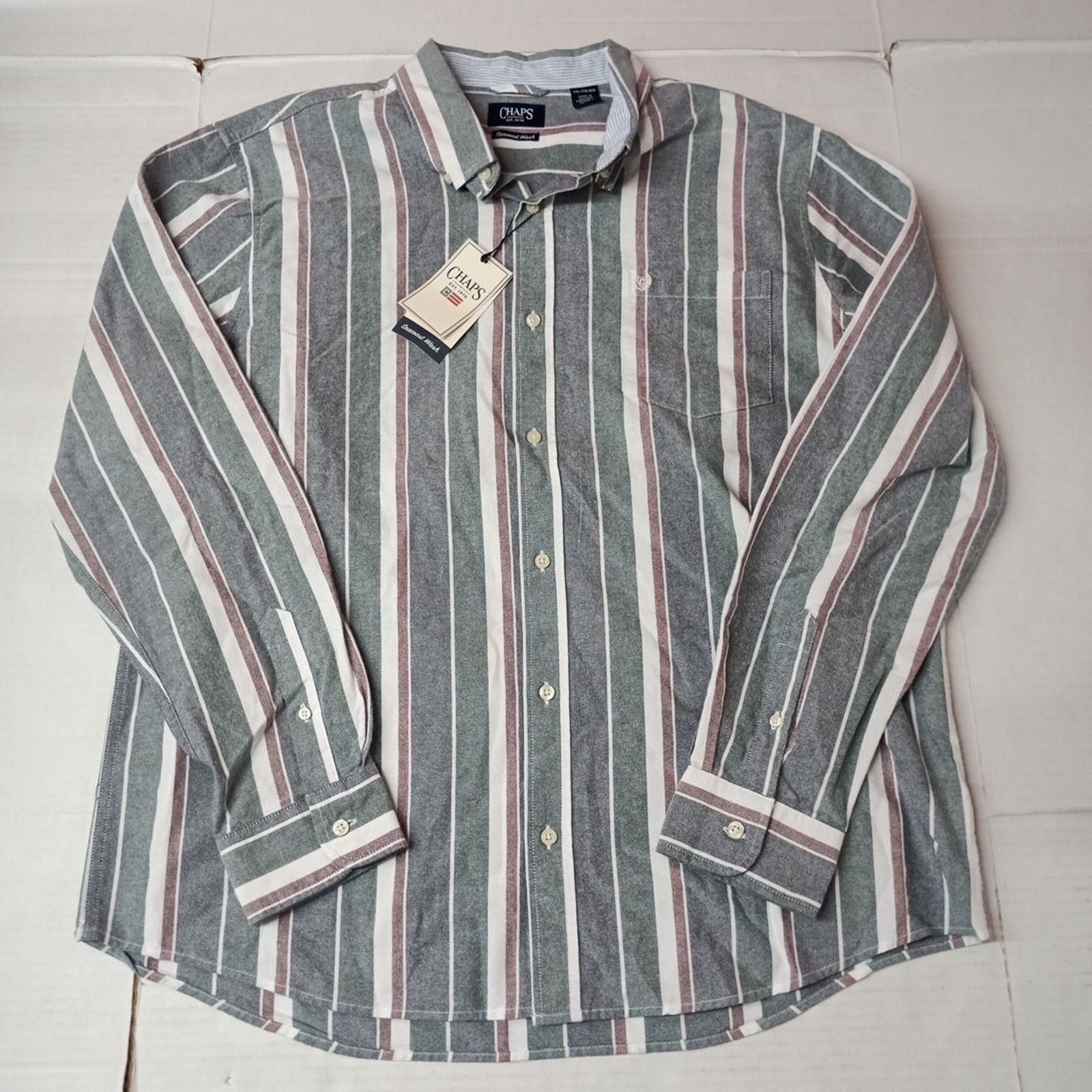 Chaps Chaps Seacoast Oxford Woven Shirt Mens 2XL Evergreen Striped Size US XXL / EU 58 / 5 - 1 Thumbnail