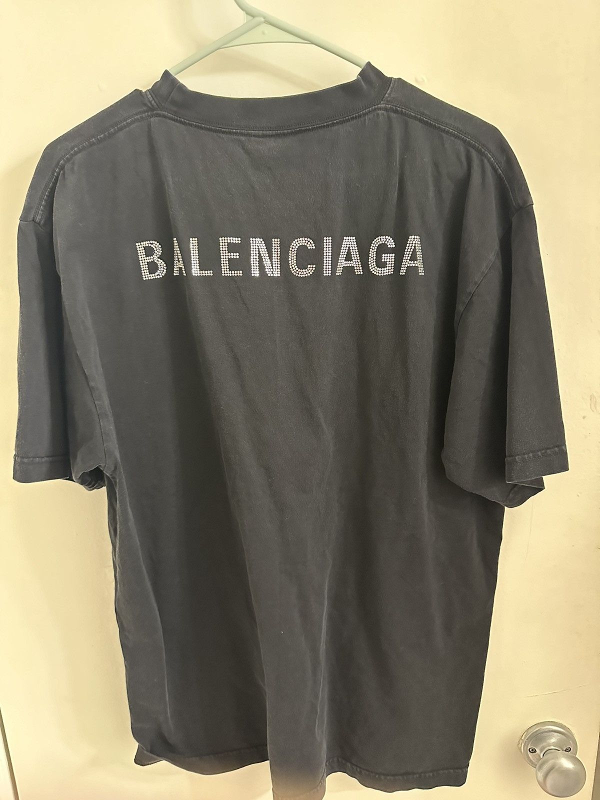 image of Balenciaga Rhinestone Logo Shirt in Black, Men's (Size XS)