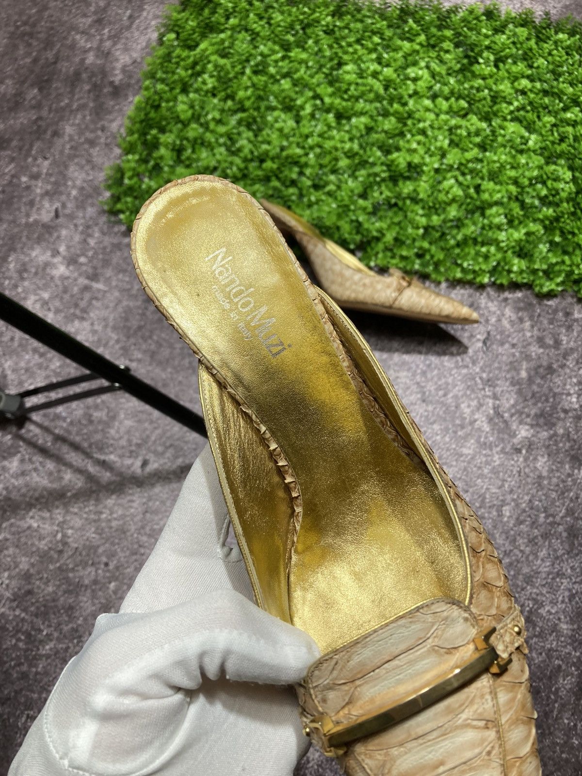 Other NANDO MUZI Mules Heels Toe Python Leather Gold Size US 9 / IT 39 - 7 Thumbnail