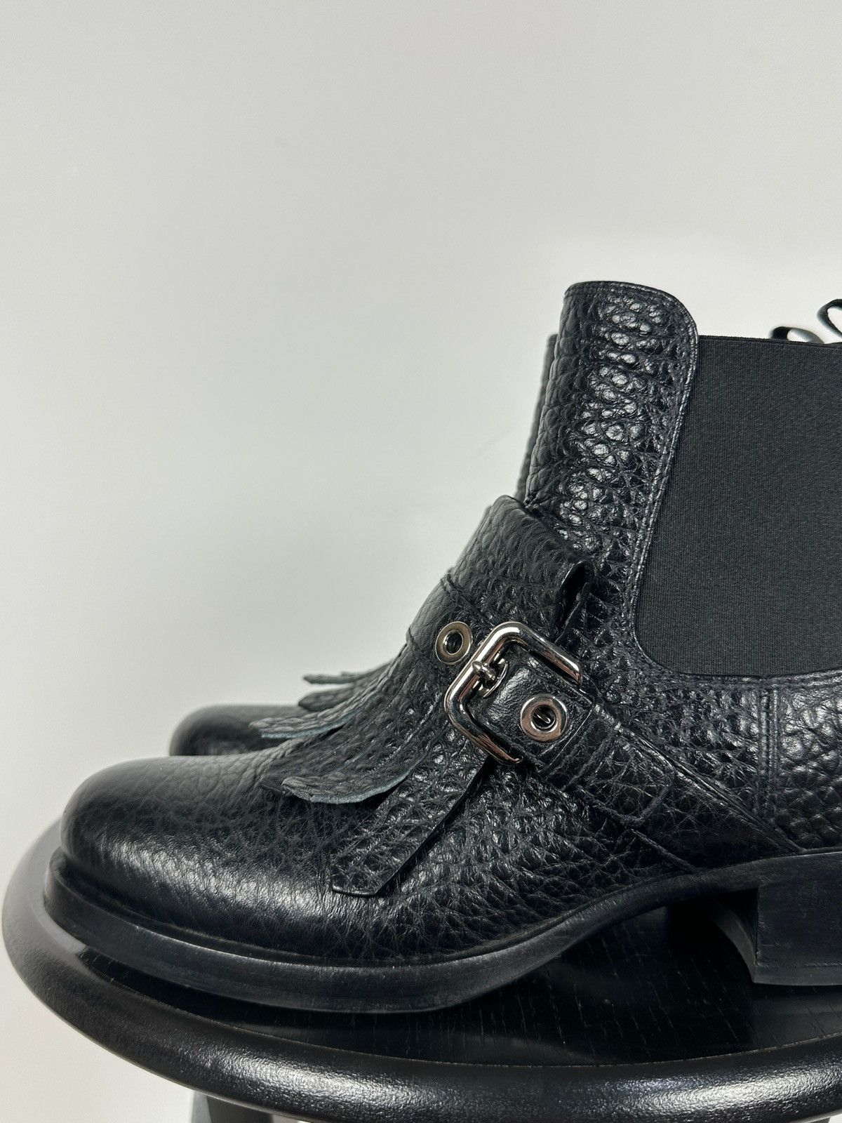 Prada Prada Black Leather Buckle Fringe Chelsea Ankle Boots Size US 6.5 / IT 36.5 - 17 Thumbnail