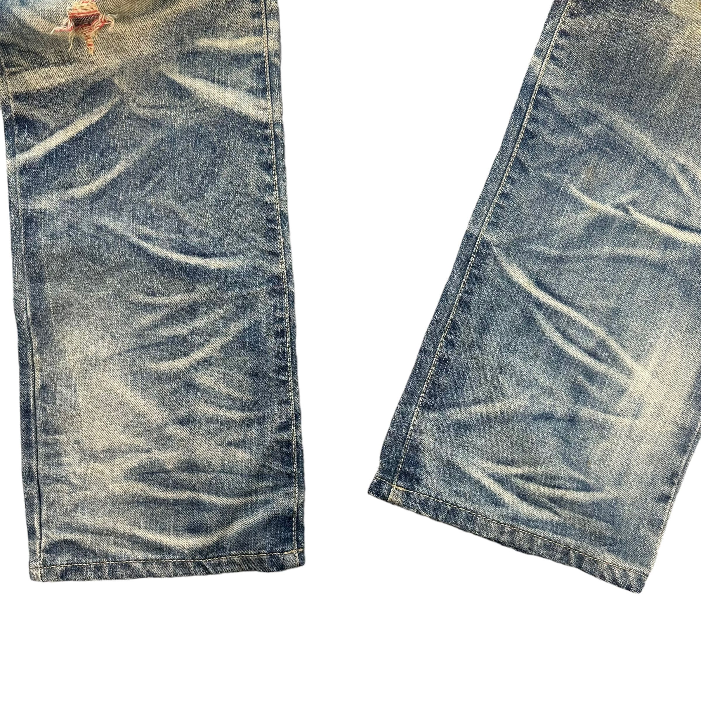 Japanese Brand ANTIQUA TRASHED LIGHT WASH ZEBRA PILE JEANS #8858-032 Size 32" / US 10 / IT 46 - 6 Thumbnail