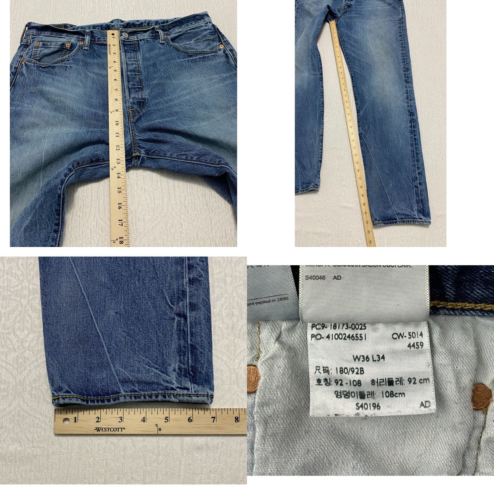 Levi's Levi's 501 Jeans Men Regular Straight Denim Blue 36x32 Button Fly 5-Pocket WC: Levi's Logo Cotton Denim Rise High Size US 36 / EU 52 - 8 Thumbnail