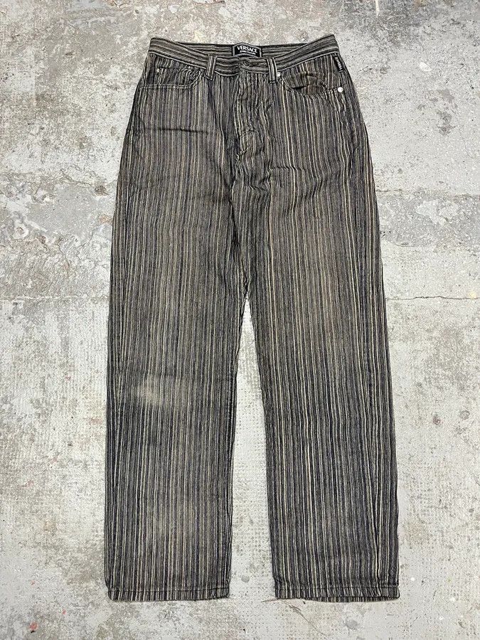 Vintage 2000s Versace Stripes Grey Pants Size US 30 / EU 46 - 2 Thumbnail