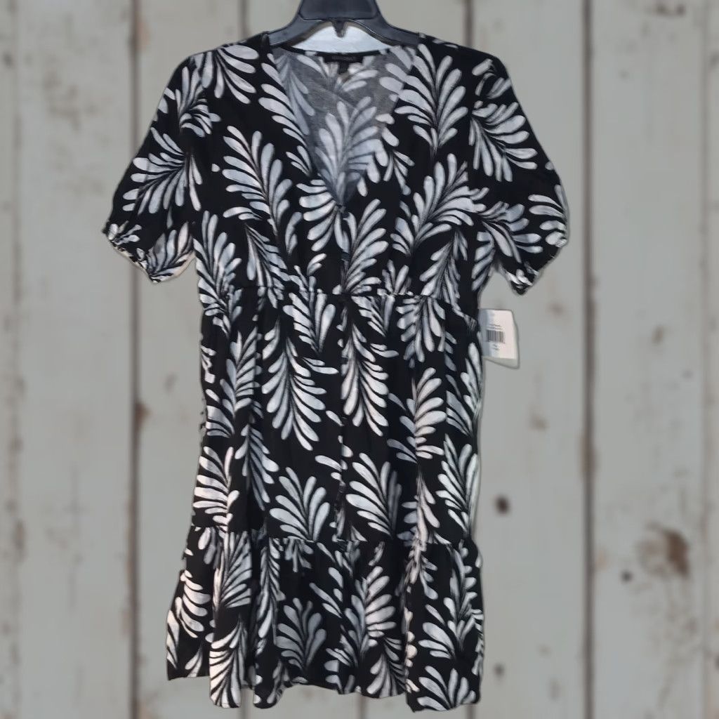 Ellen Tracy Ellen Tracy Women's Floral Linen Viscose Midi Dress Spring Summer Casual Party Black White L Size L / US 10 / IT 46 - 1 Thumbnail