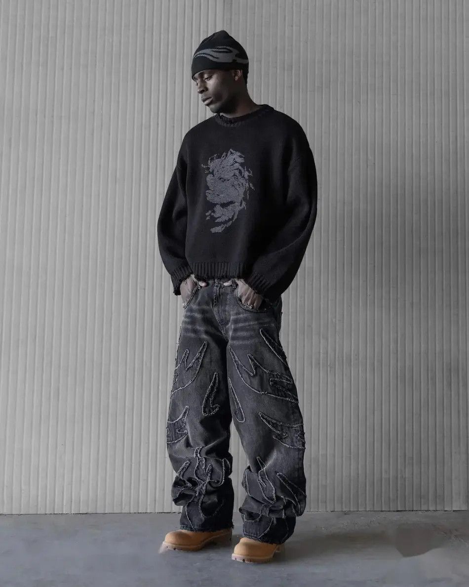 Japanese Brand Retro Black Baggy Jeans Size US 32 / EU 48 - 5 Thumbnail