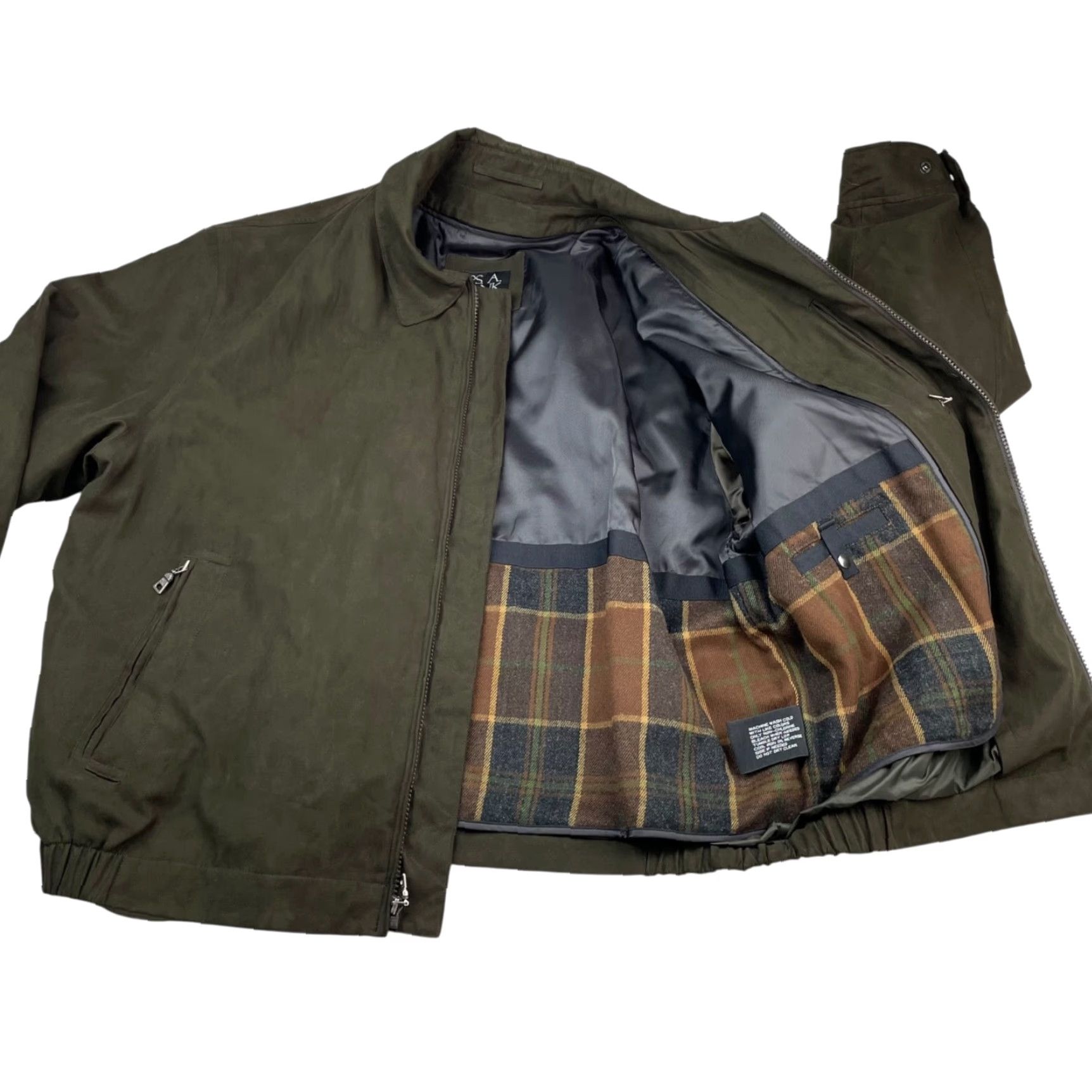 Jos. A. Bank Jos. A. Bank Men's Faux Suede Bomber Jacket Regular L Green Full Zip Removable Lining Polyester Size US L / EU 52-54 / 3 - 3 Thumbnail