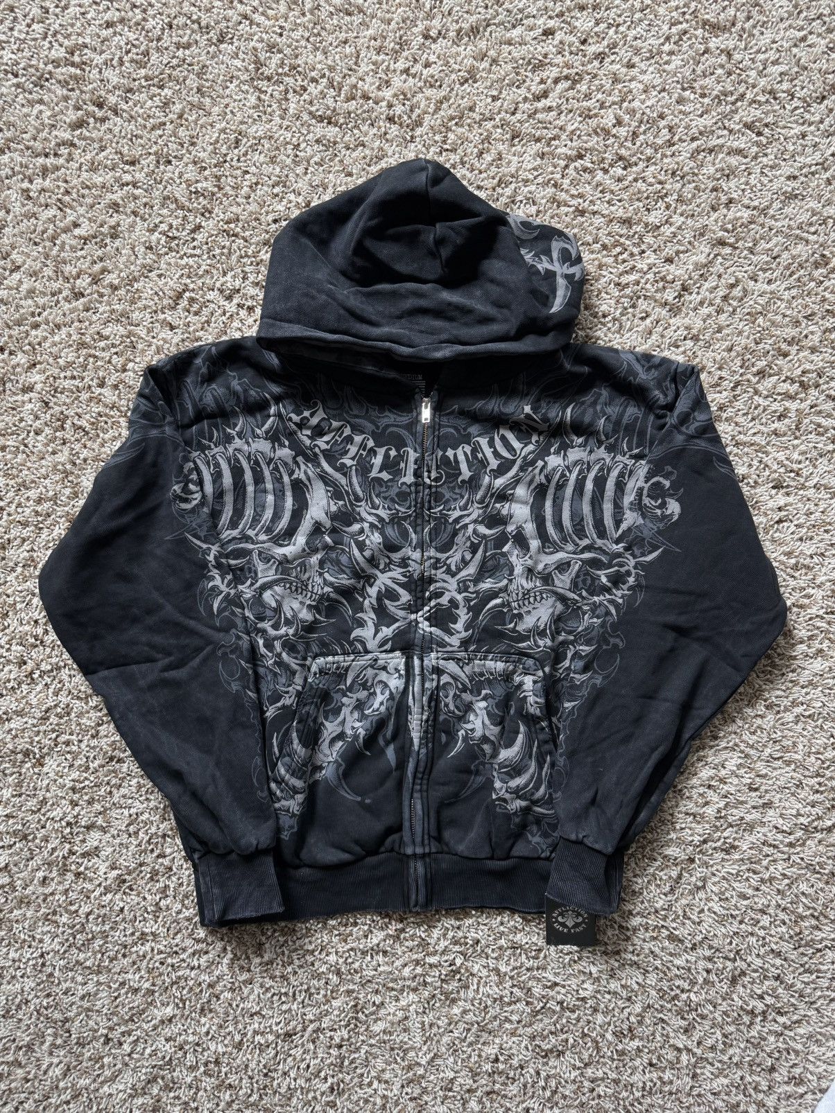 Ken Carson Ken Carson x Affliction Black Gorecore Lament Zip Up Hoodie ...