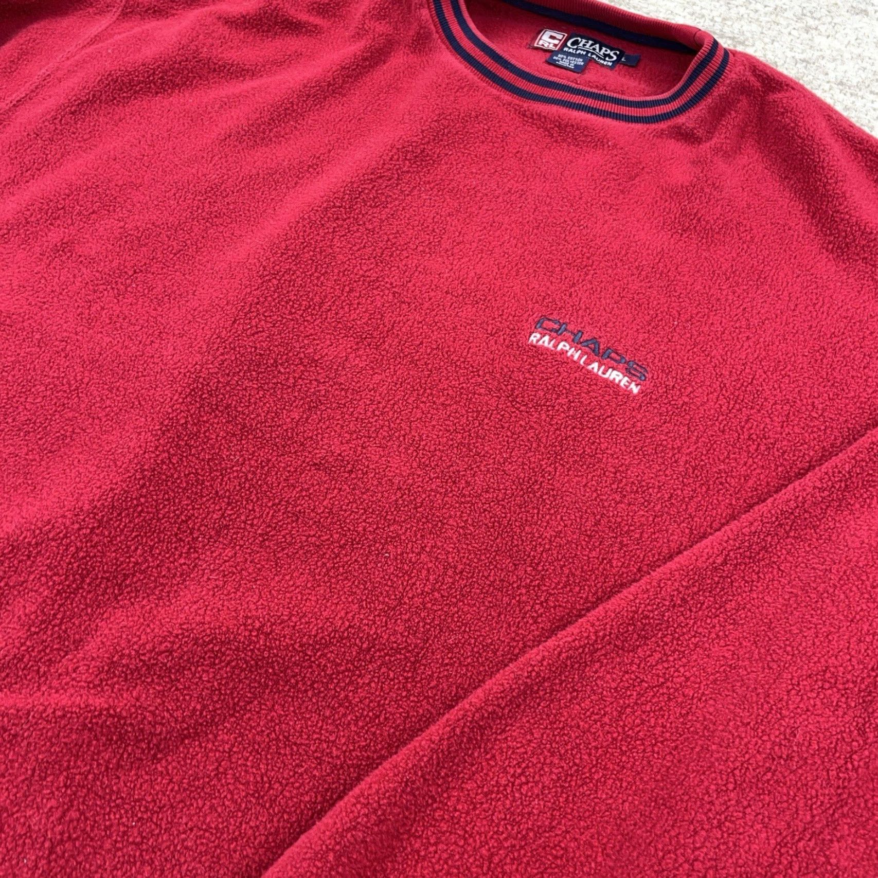 Chaps VINTAGE Chaps Ralph Lauren Sweatshirt Men XL Red Crewneck Fleece Knit Pullover Long Sleeve Buttoned Warm 90s Y2K Mens Size US XL / EU 56 / 4 - 6 Thumbnail