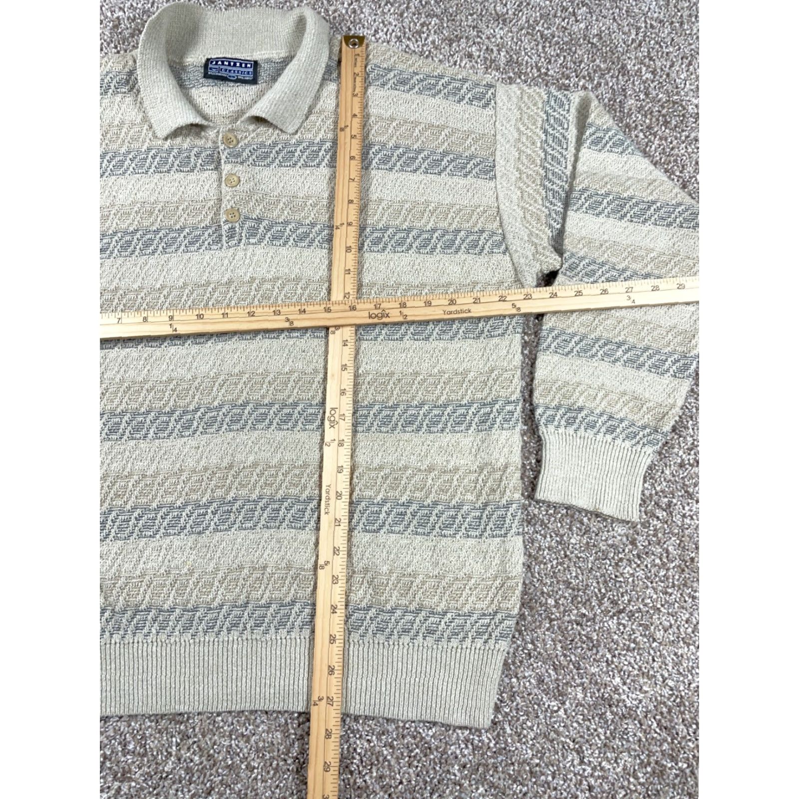 Jantzen VINTAGE Jantzen Striped Sweater Adult Large Light Gray Blue Chunky-Knit 90s Mens Size US L / EU 52-54 / 3 - 5 Thumbnail