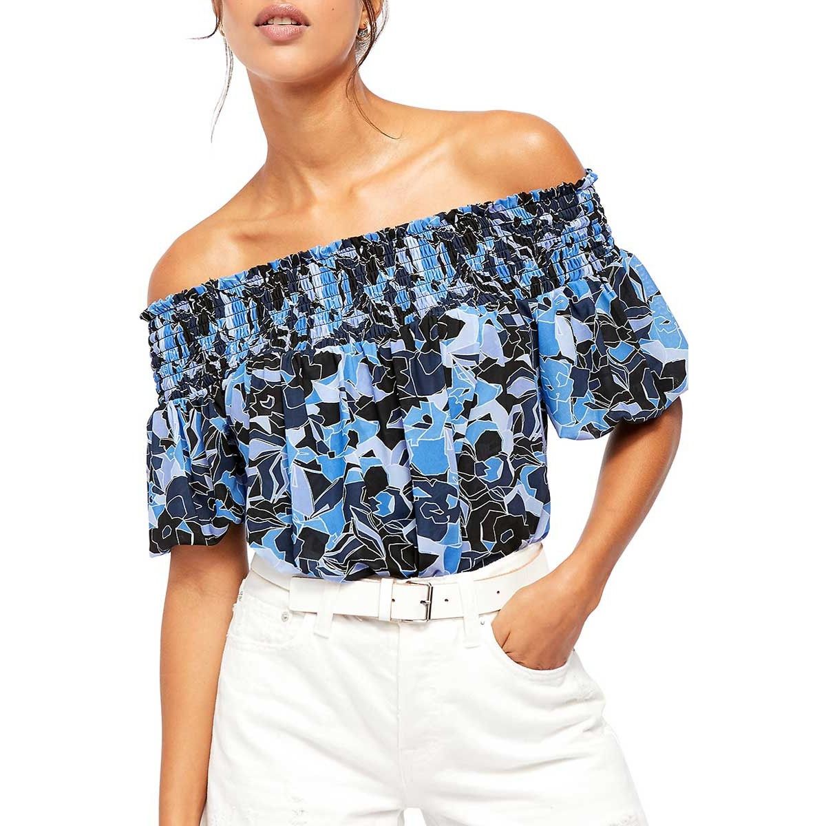 Free People New Free People Boho Bubble Top $78 SMALL Blue Smocked Size S / US 4 / IT 40 - 2 Thumbnail