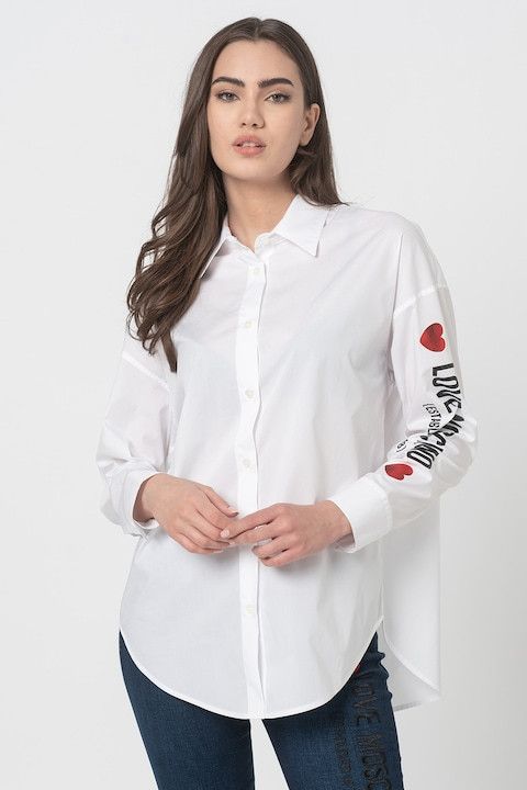 Love Moschino Love Moschino Cotton White Logo Print Blouse Shirt US8 EU40 Size M / US 6-8 / IT 42-44 - 4 Thumbnail
