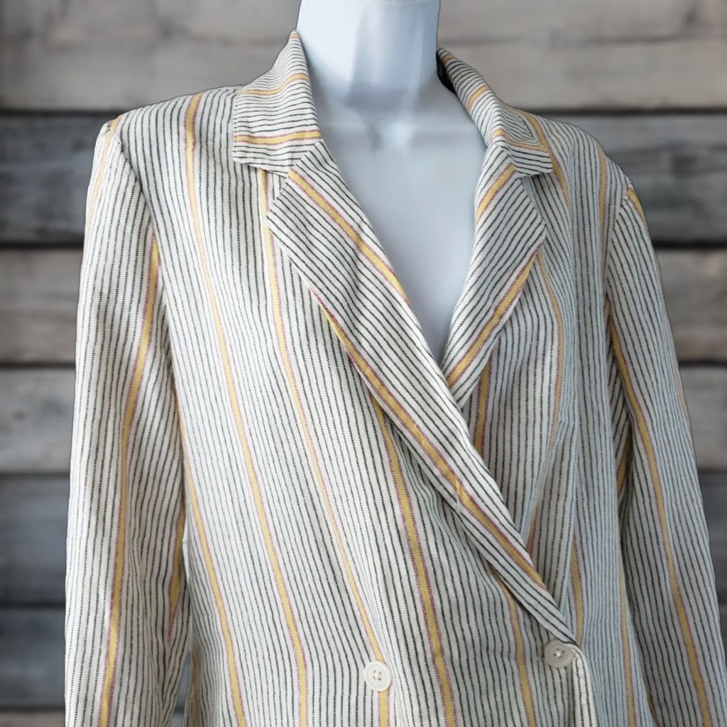Vintage Wild Fable Blazer Womens Double Breasted Sz Small White Striped Linen Blend Shirt Jacket Size S / US 4 / IT 40 - 1 Thumbnail