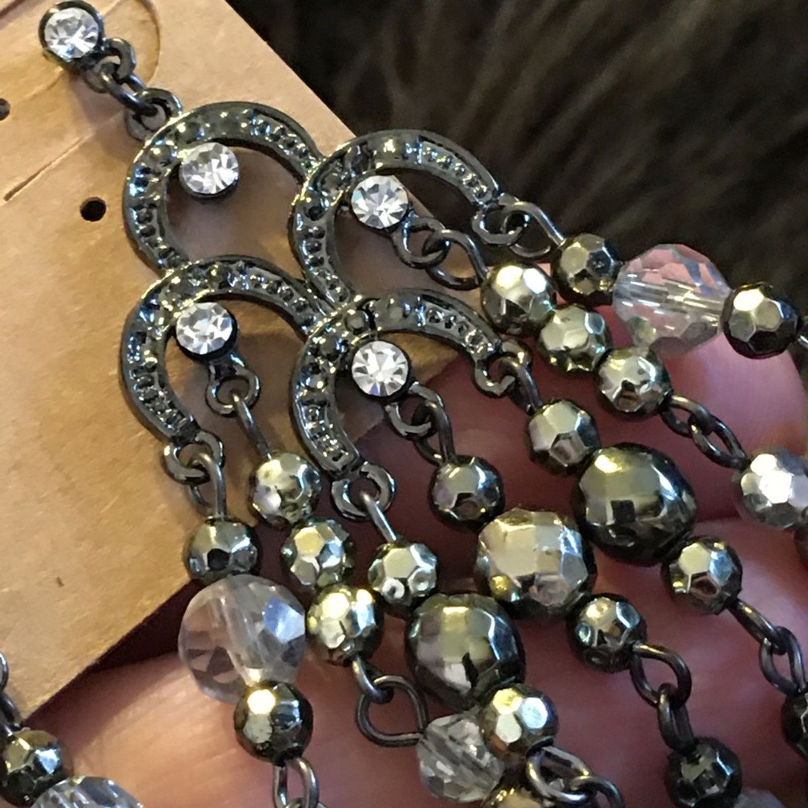 Jewelry Gunmetal bead rhinestone chandelier earrings Size ONE SIZE - 3 Thumbnail