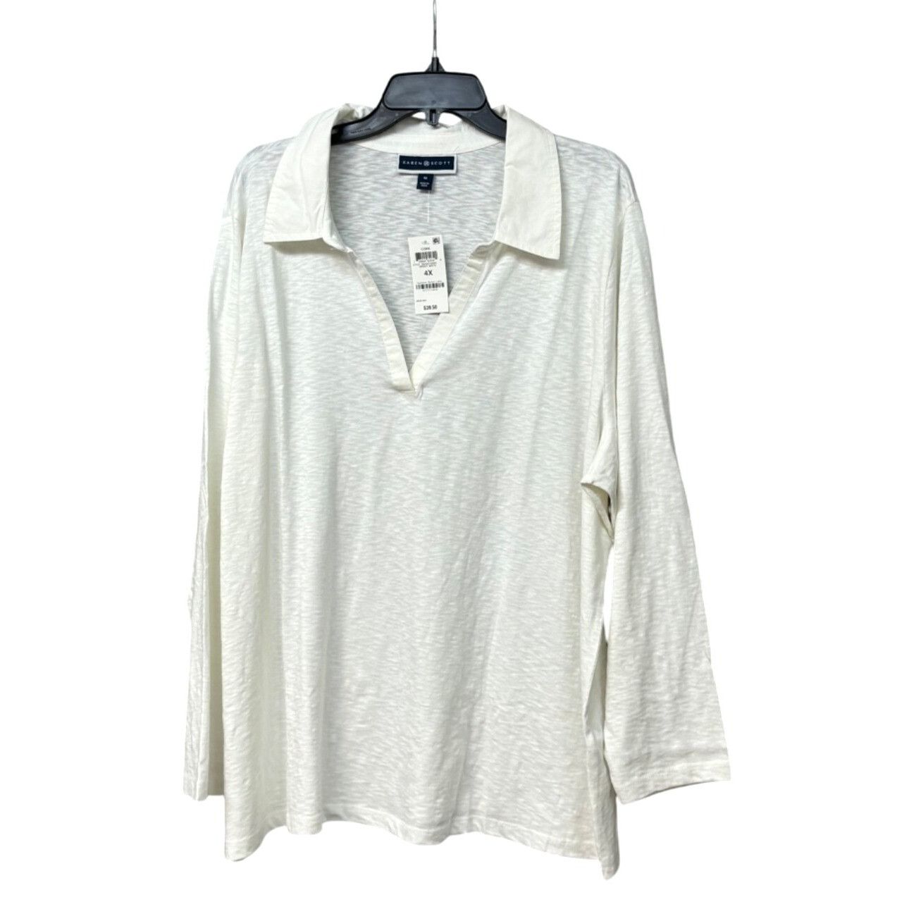 Other Karen Scott Size Cotton Open-Neck Polo Top, Bright White, 4 Size ONE SIZE - 9 Thumbnail