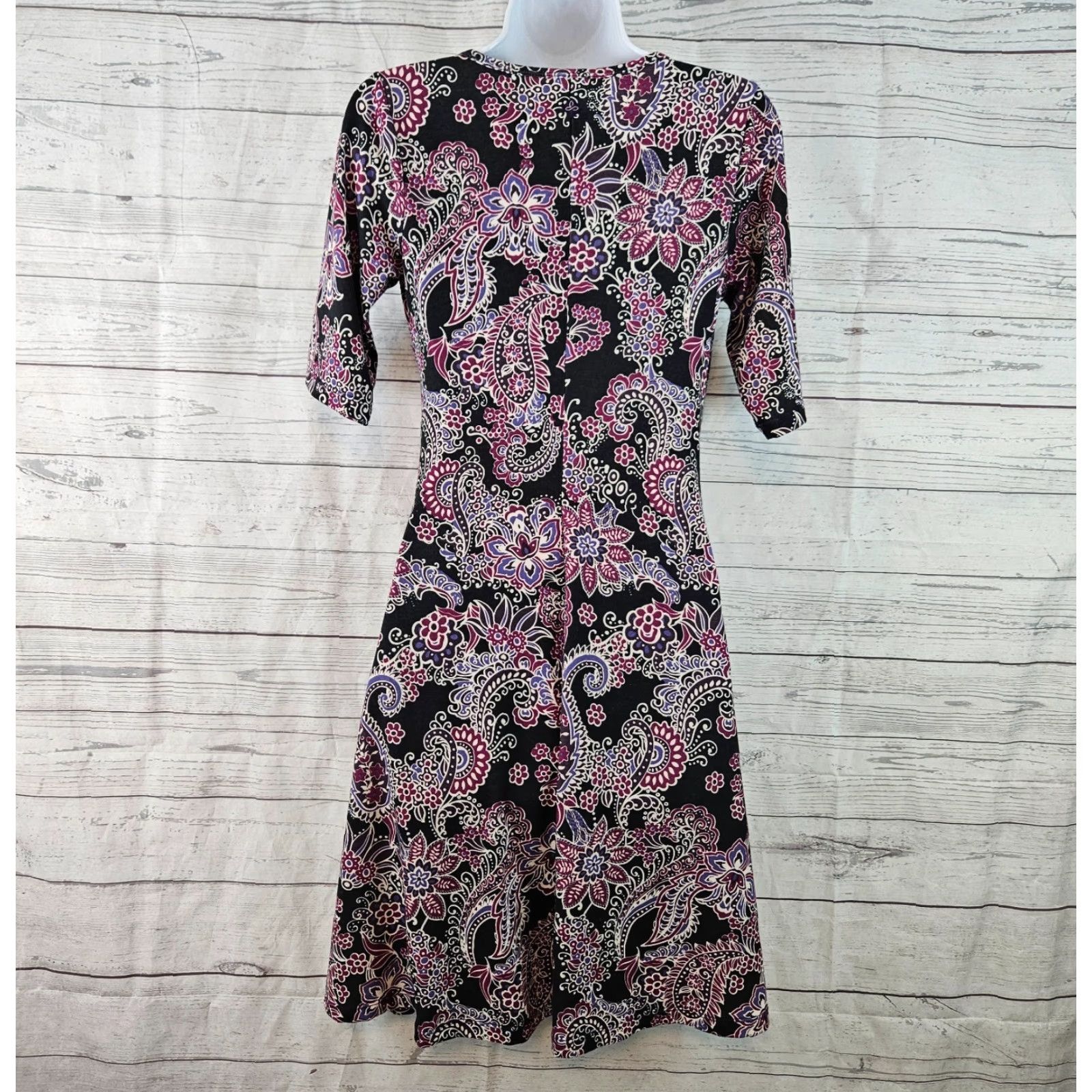 Prana prAna Dress Womens Small Purple Black Paisley Floral V-Neck Size S / US 4 / IT 40 - 3 Thumbnail