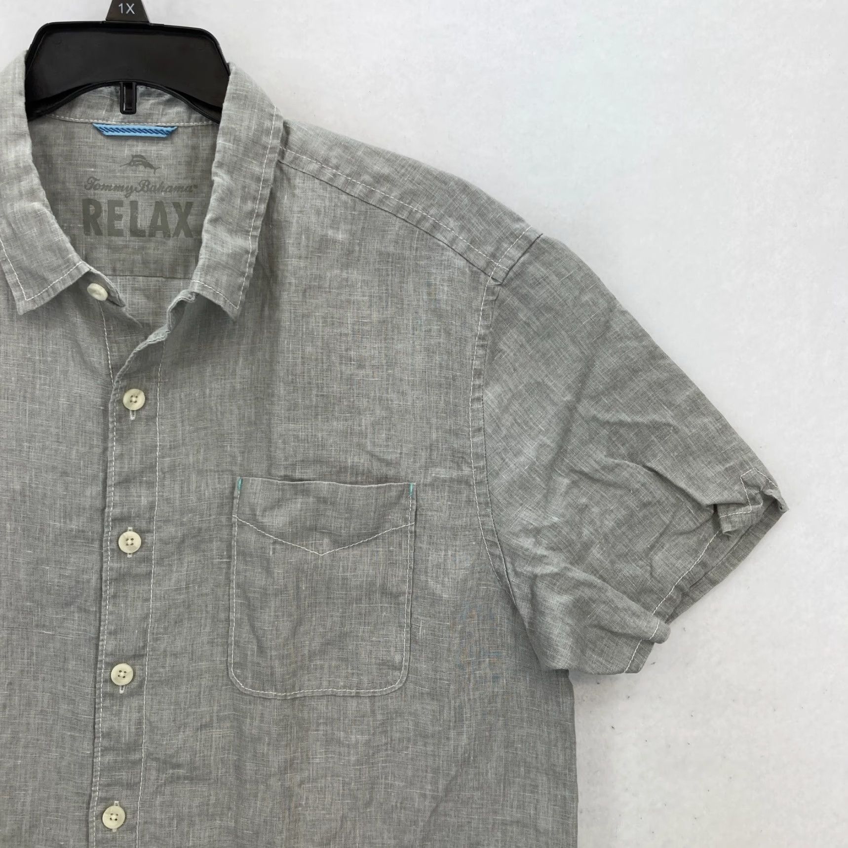 Tommy Bahama Tommy Bahama Relax Linen Button Up Shirt Mens XL Gray Short Sleeve Nautical Camp Size US XL / EU 56 / 4 - 2 Thumbnail