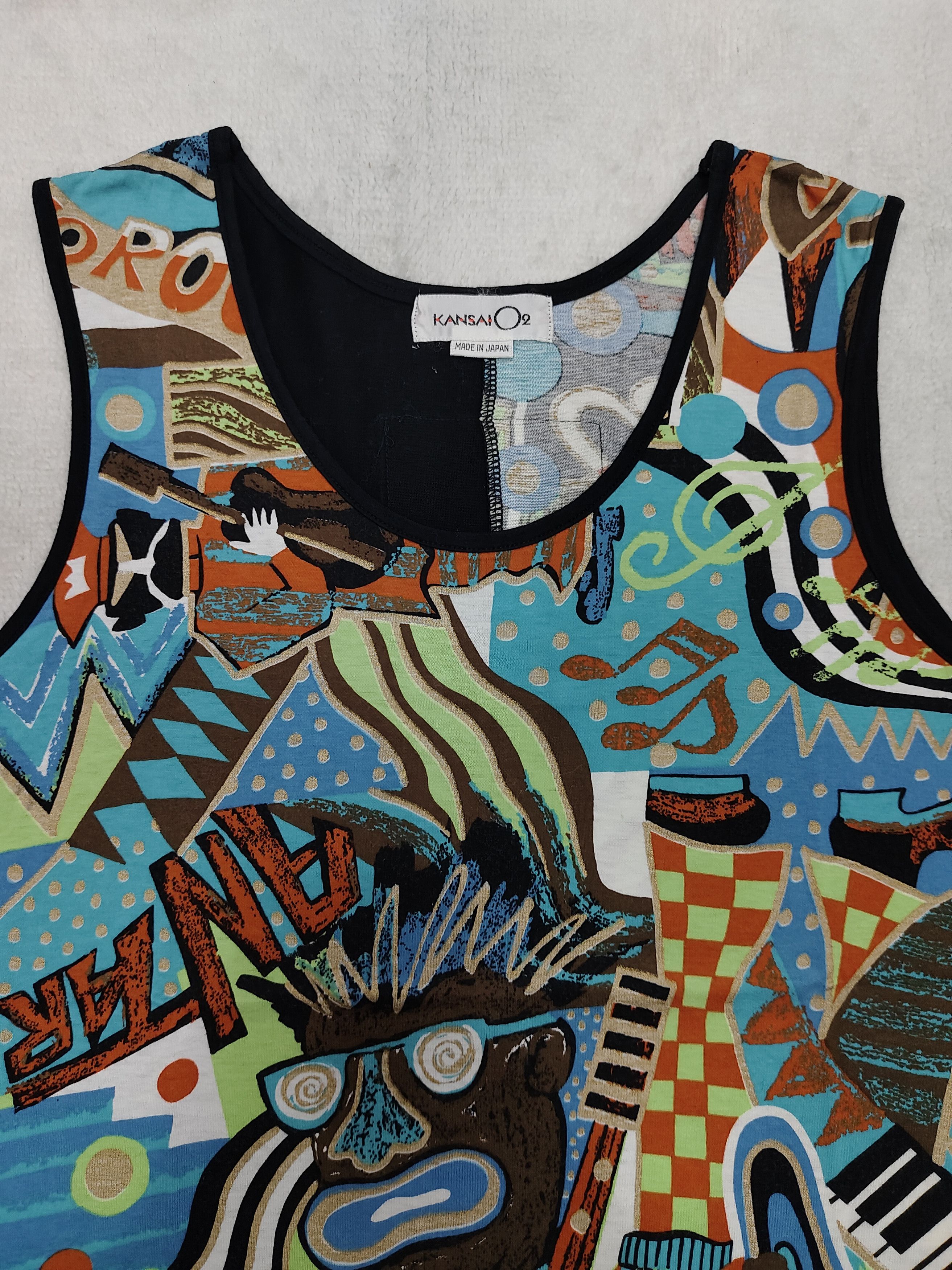 Kansai Yamamoto 80s Kansai 02🇯🇵 Archive AOP Jazz Music Art Tanktop Size M / US 6-8 / IT 42-44 - 4 Thumbnail