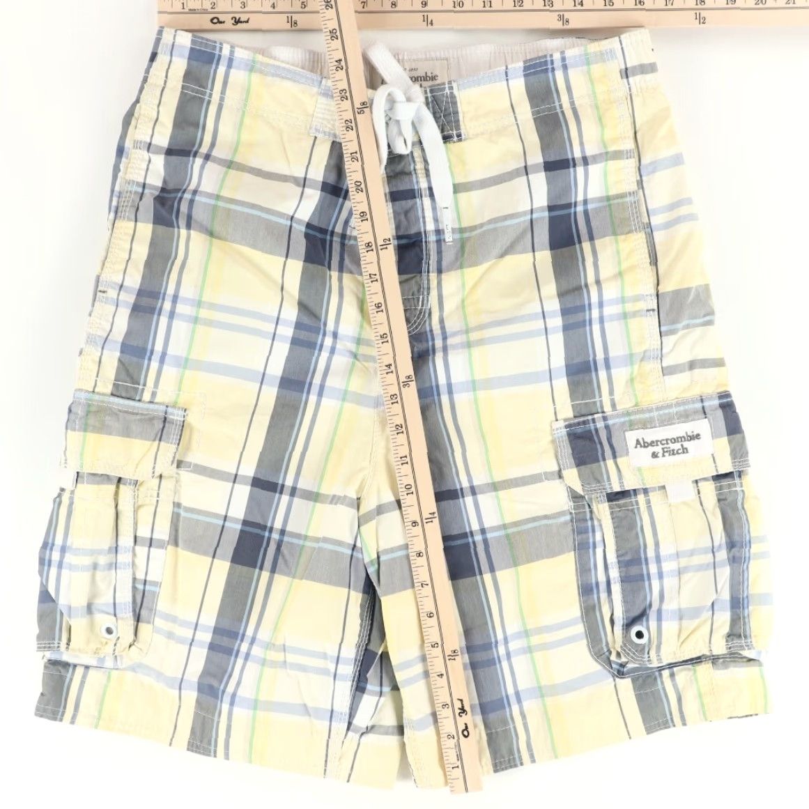 Abercrombie & Fitch Abercrombie & Fitch Board Cotton Blend Twill Swimming Cargo Shorts Yellow Plaid Men's L Size US 33 - 3 Thumbnail