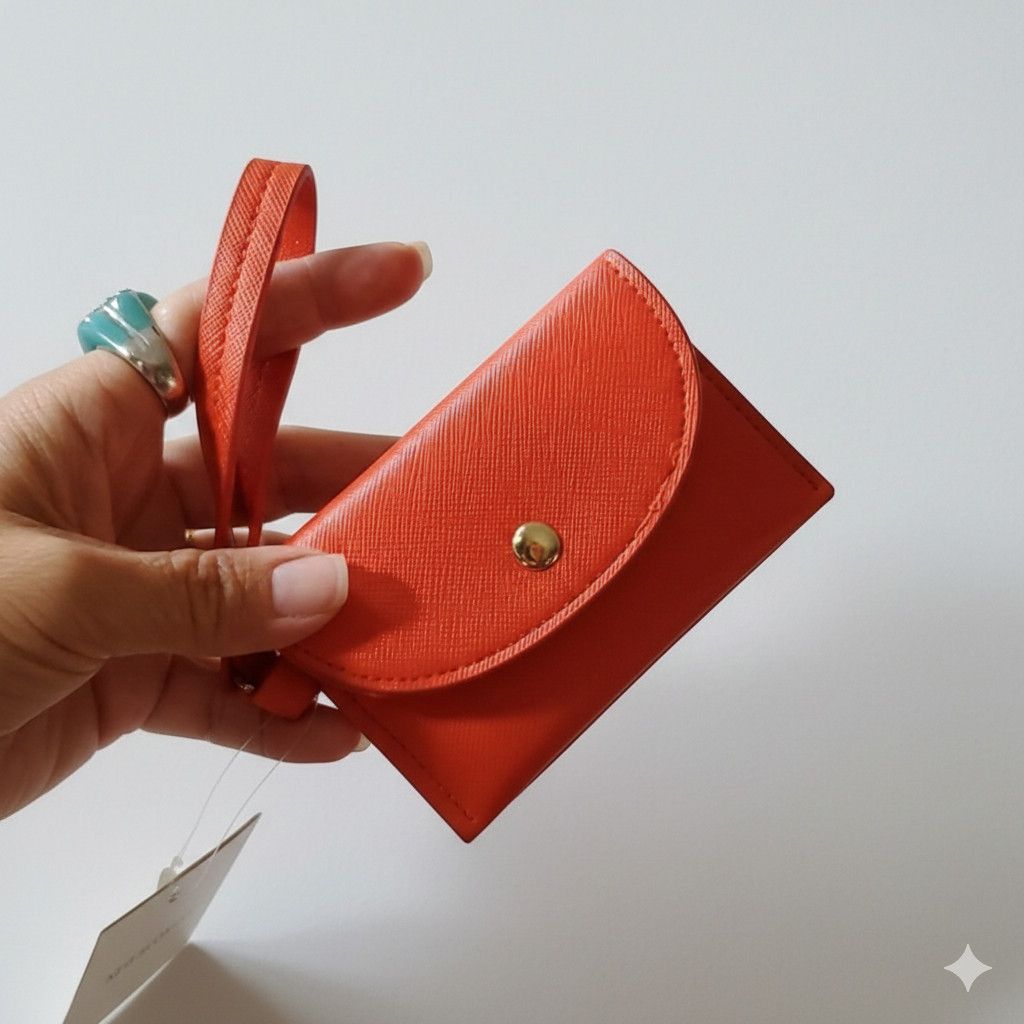 Other Avon 4x2.5" Wallet Orange Red Faux Saffiano Leather Card Size ONE SIZE - 6 Thumbnail