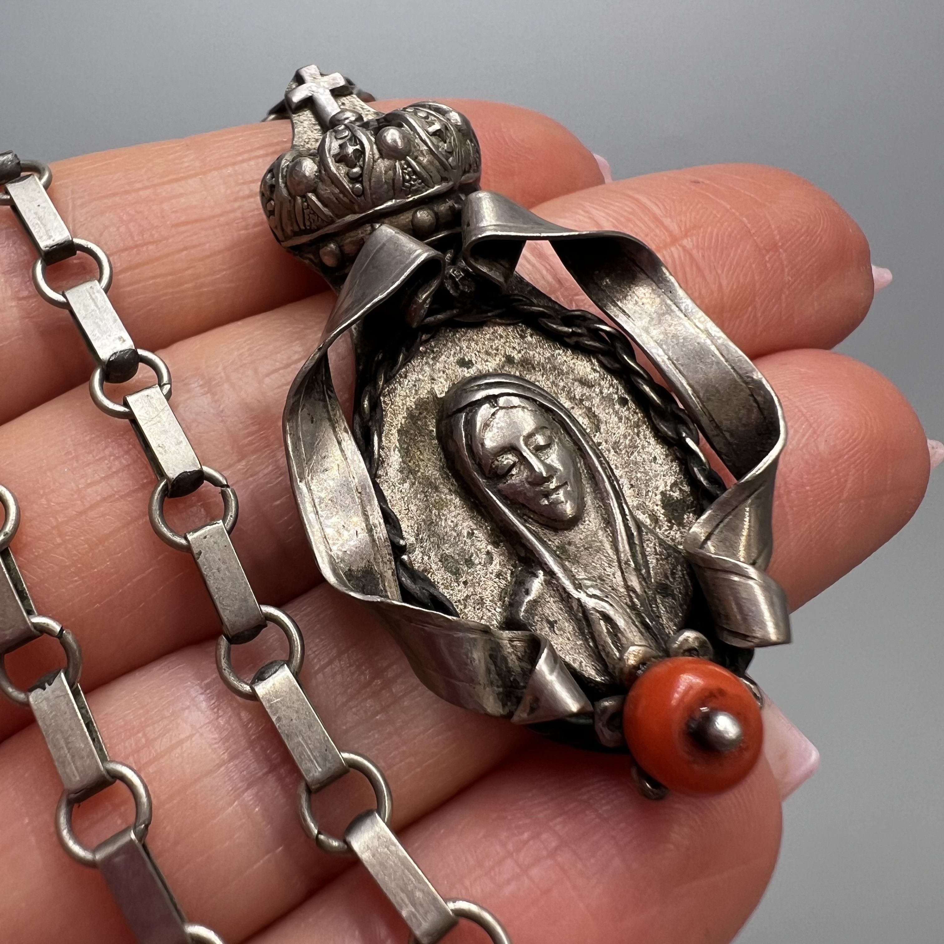 Vintage Vintage Italian Silver Madonna Pendant Icon Necklace Size ONE SIZE - 1 Thumbnail