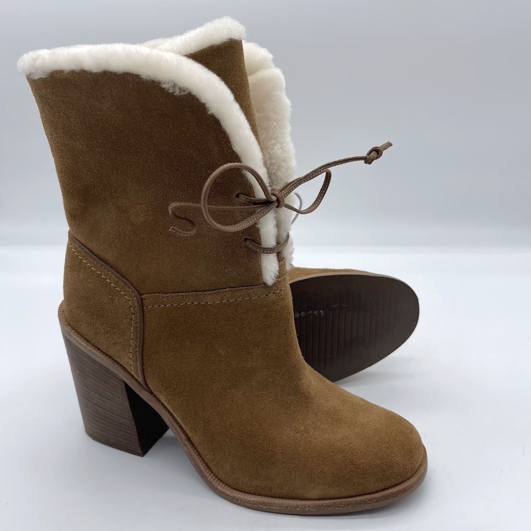 Ugg UGG Jerene Women's 9 Lace Up Fold Over Boots Wheat Suede Stacked Heel Ankle Boot Size US 7 / IT 37 - 2 Thumbnail