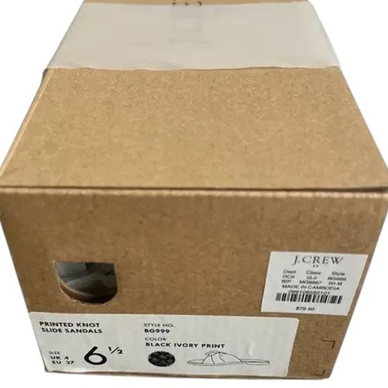 J.Crew J.CREW Black Ivory Printed Knot Slide Sandals w/ Box, US6.5 Size US 6.5 / IT 36.5 - 9 Thumbnail