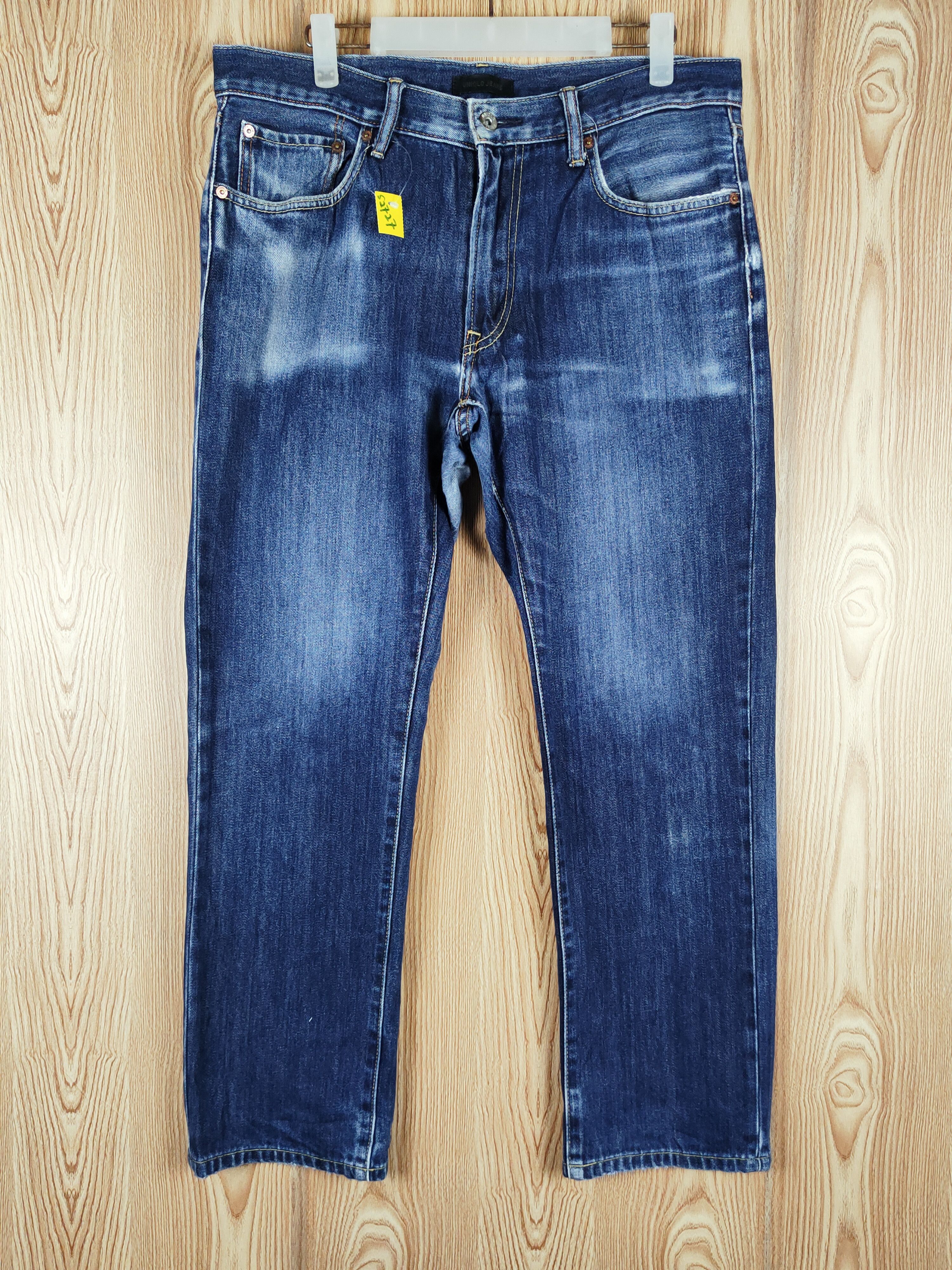 Japanese Brand Uniqlo Dark Blue Distressed Ripped Jeans #S2727 Size US 35 - 1 Thumbnail