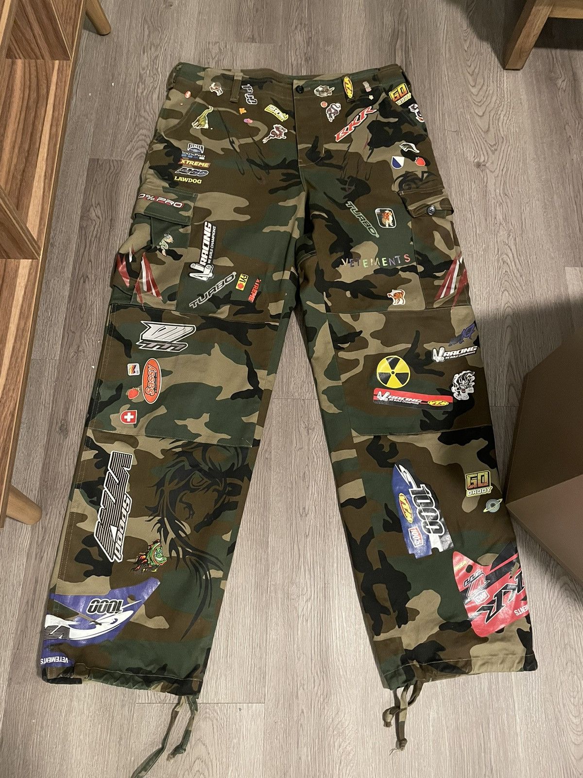 Vetements Vetements camo sticker cargo pants | Grailed