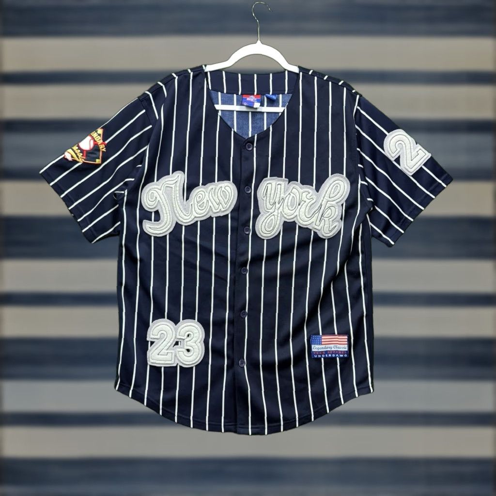Vintage VINTAGE New York Baseball Jersey Mens Medium Legendary Classics Blue Striped Baseball 23 Mens Size US M / EU 48-50 / 2 - 1 Thumbnail