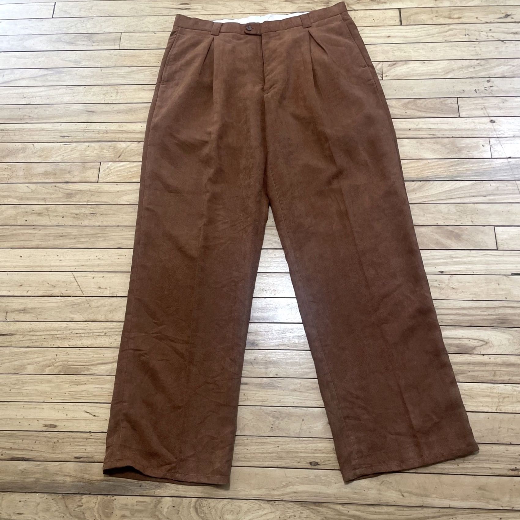 Vintage VINTAGE Falcone Polyester Pleated Pants Men 35L 36x32 Brown Retro Disco Pants Size US 35 - 2 Thumbnail